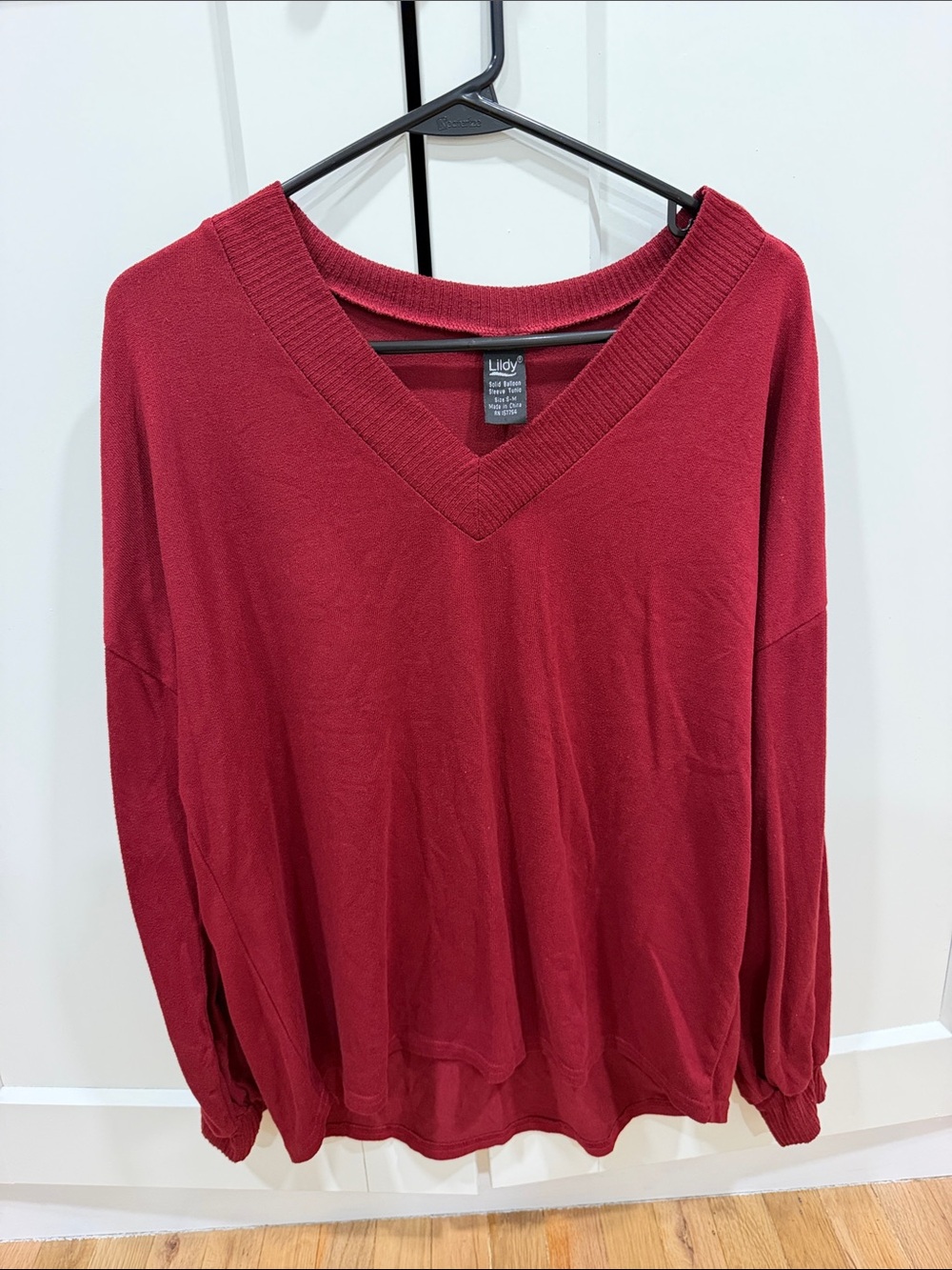 Lildy Women's V-Neck Sweater in Wine Red
